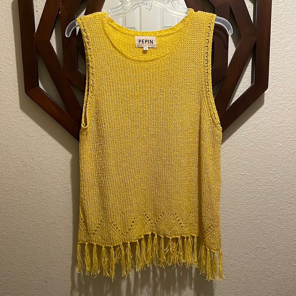 Anthropologie Pepin Yellow Tassel Tank Top